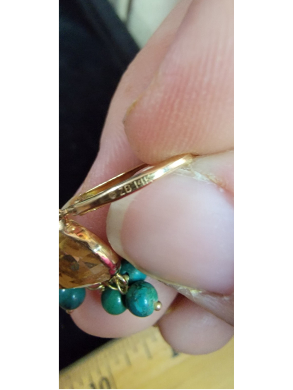 ZB DESIGNER 14K YELLOW GOLD OVAL CITRINE & TURQUOISE DANGLE EARRINGS 56 - Picture 3 of 6